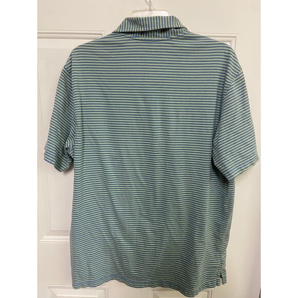 IZOD Polo Shirt Mens Large Green Blue Striped Saltwater Relaxed Preppy - Picture 4 of 4
